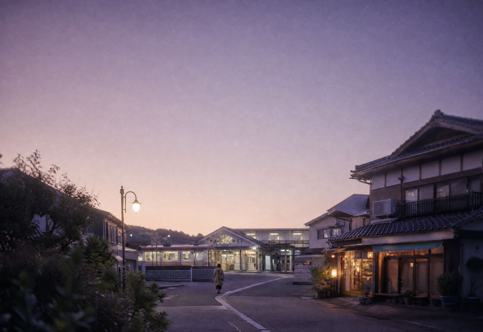 夕暮れの地方の街並み